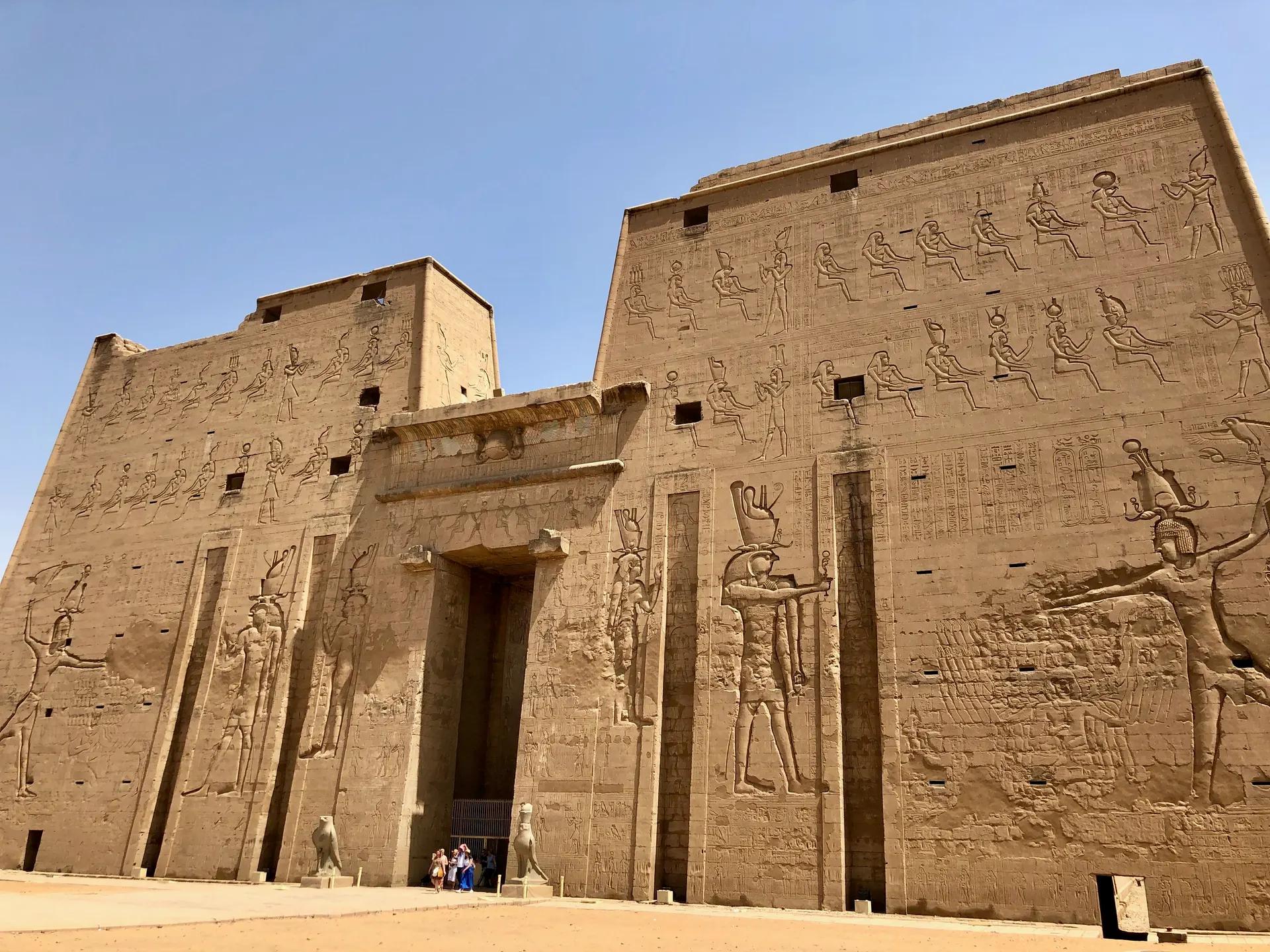The great pylon of the Temple of Horus at Edfu carved with reliefs