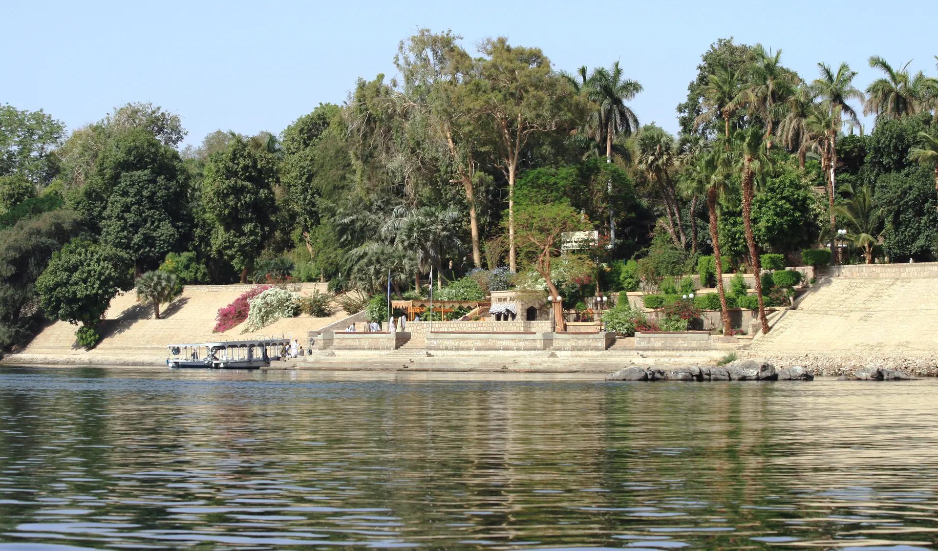 Trees and palms of Kitchener's Island seen across the Nile