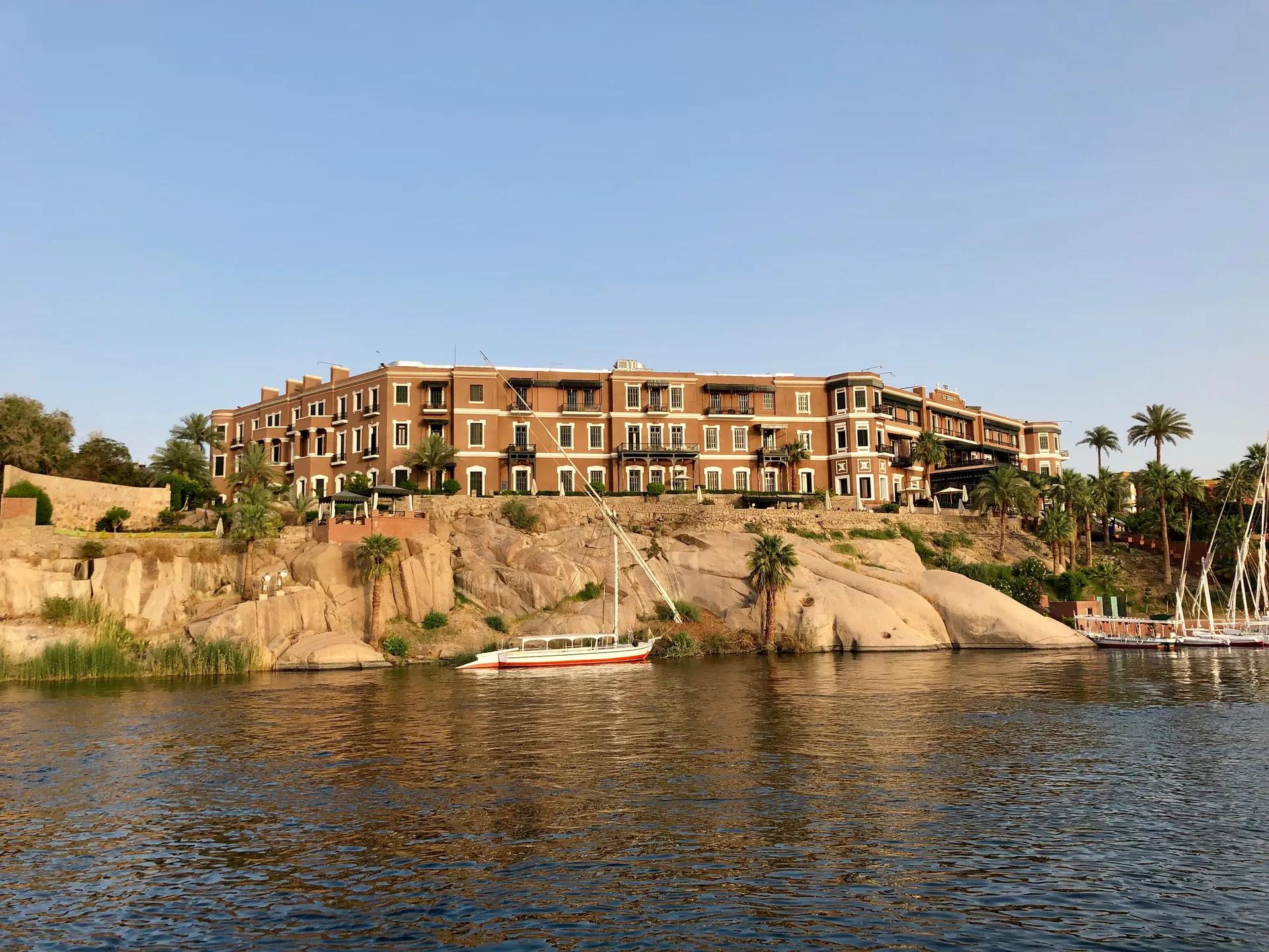 The Old Cataract Hotel on its granite ledge above the Nile in Aswan