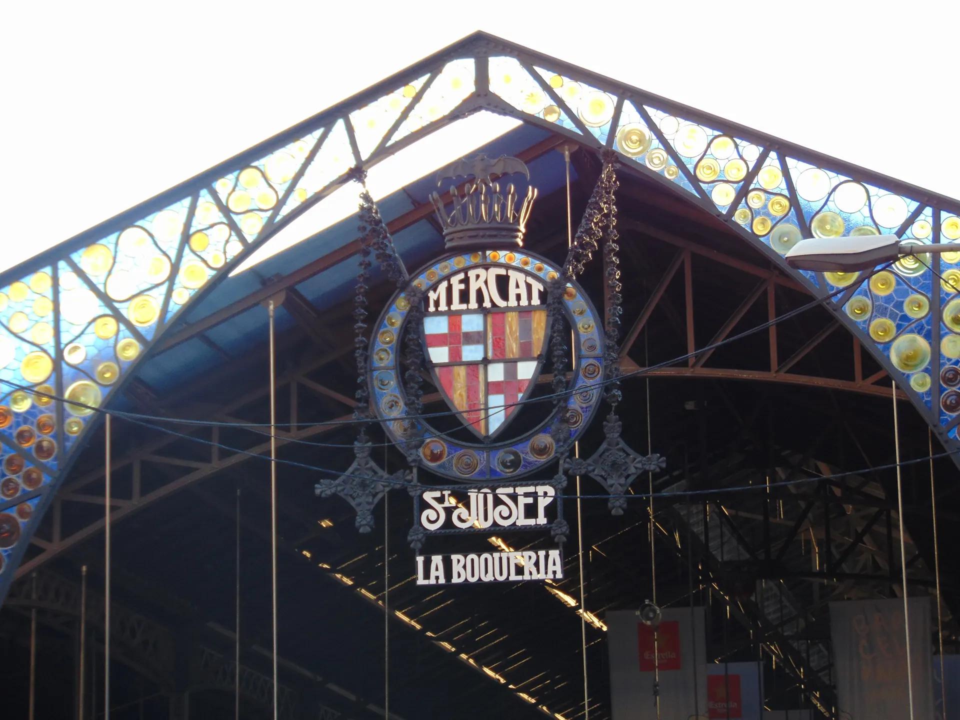 Stained-glass entrance arch of the Mercat de la Boqueria