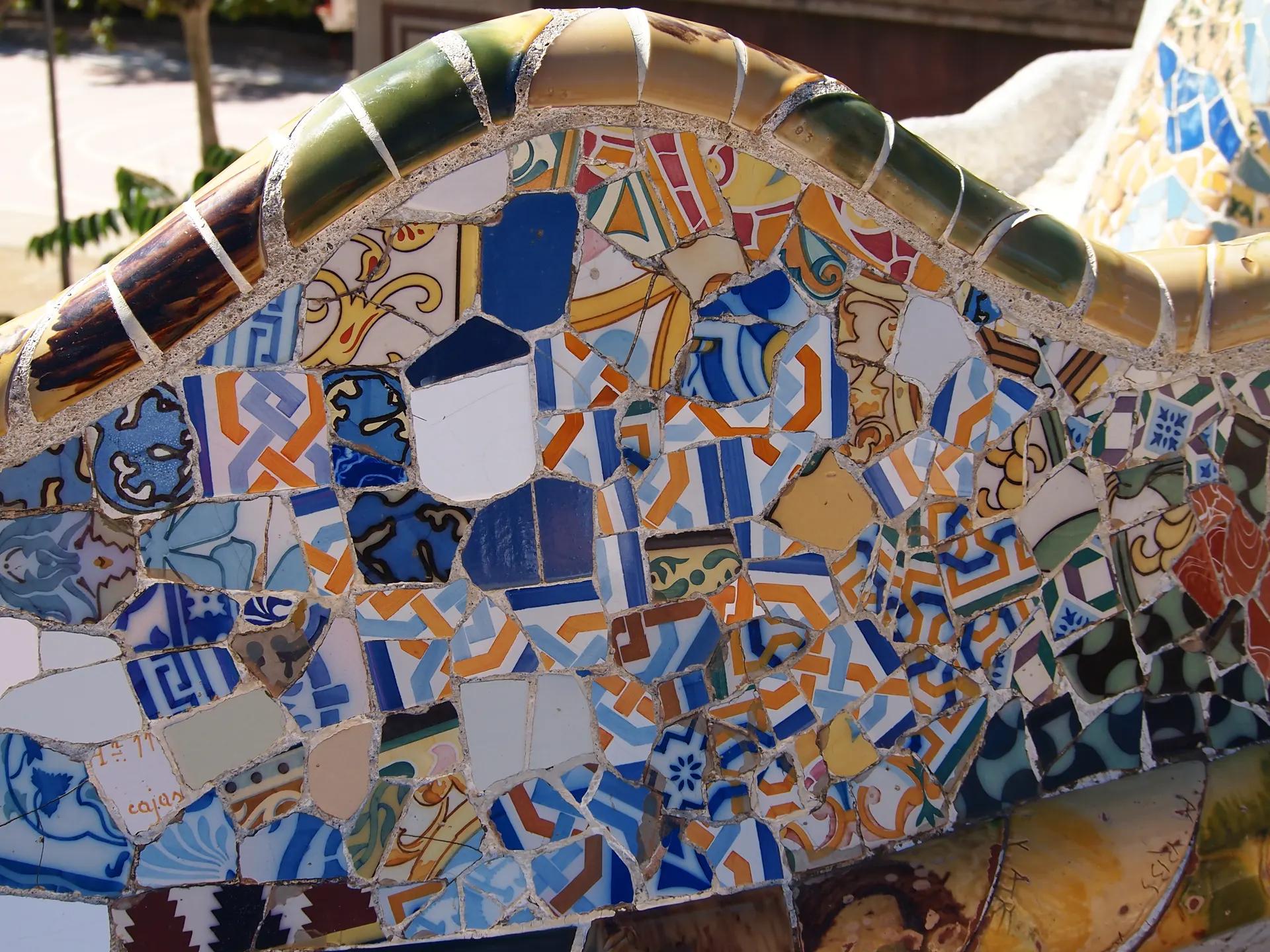 Broken-tile mosaic on the serpentine bench of the Park Güell terrace