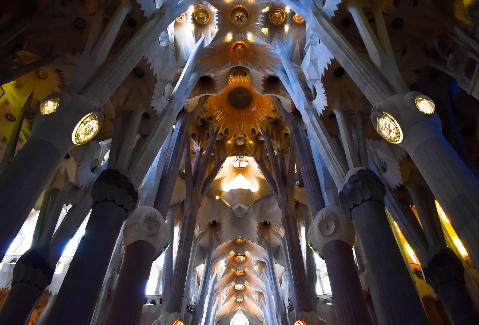 Branching columns and vaulted ceiling of the Sagrada Família nave