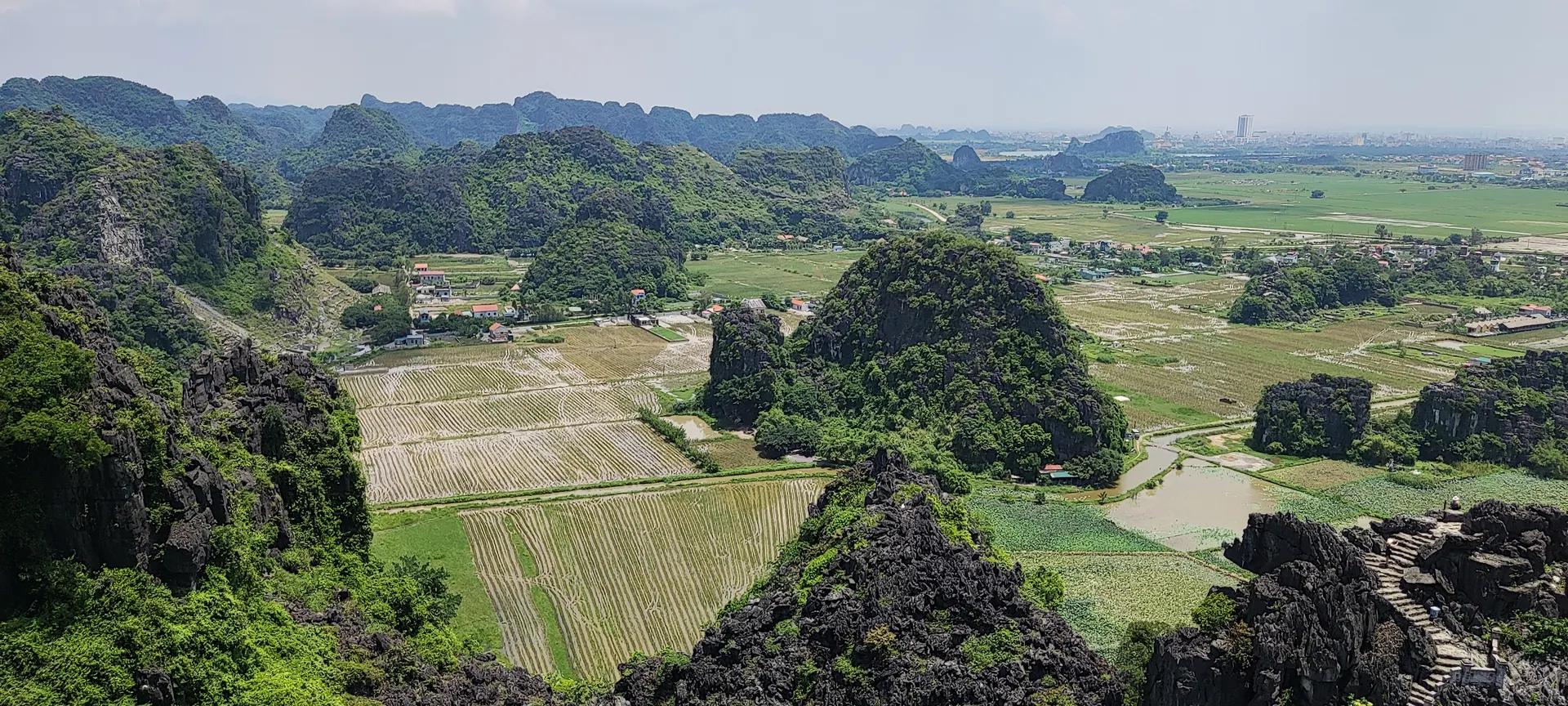 View over rice fields and karst hills from Hang Mua