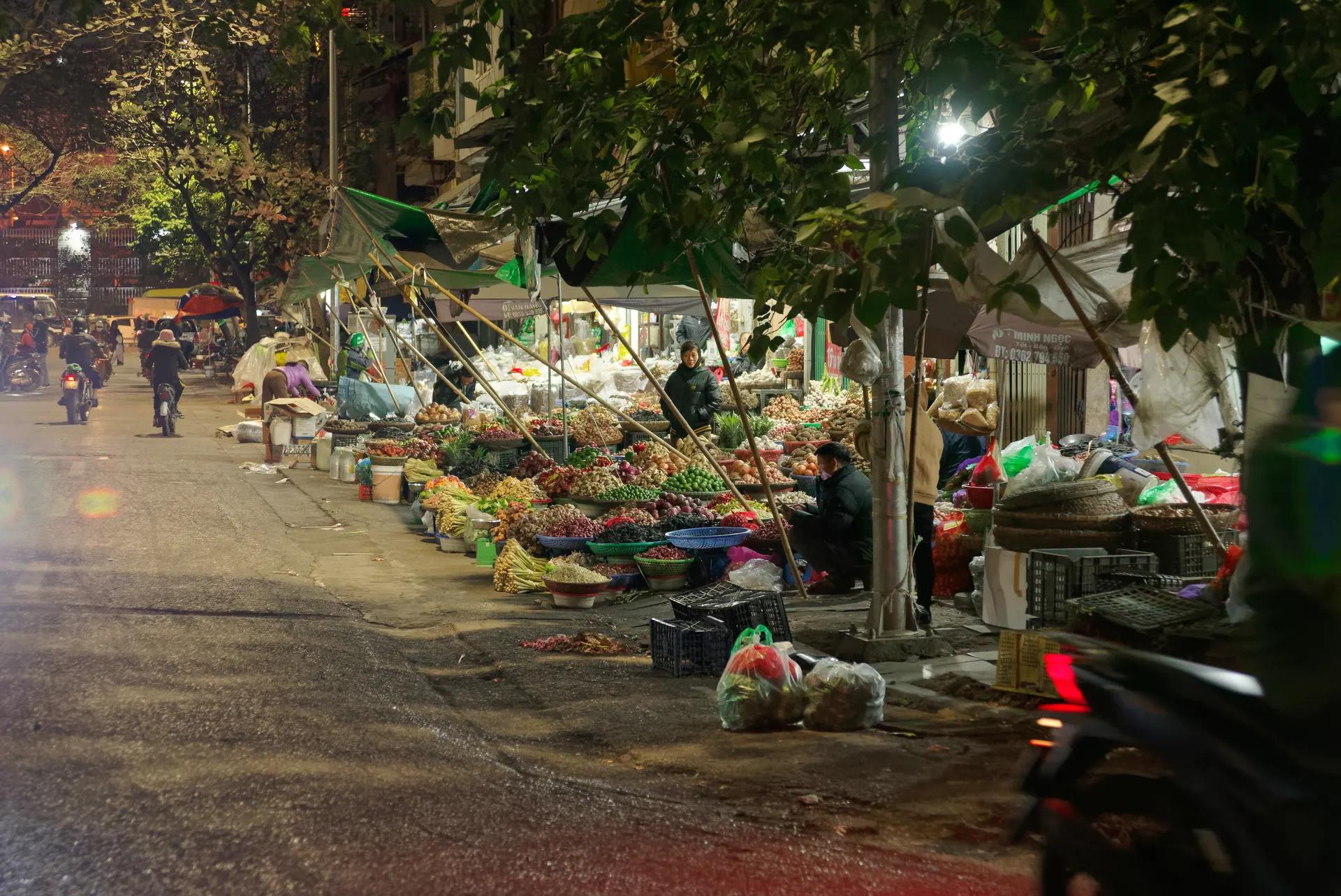 Evening market street in Hanoi's Old Quarter