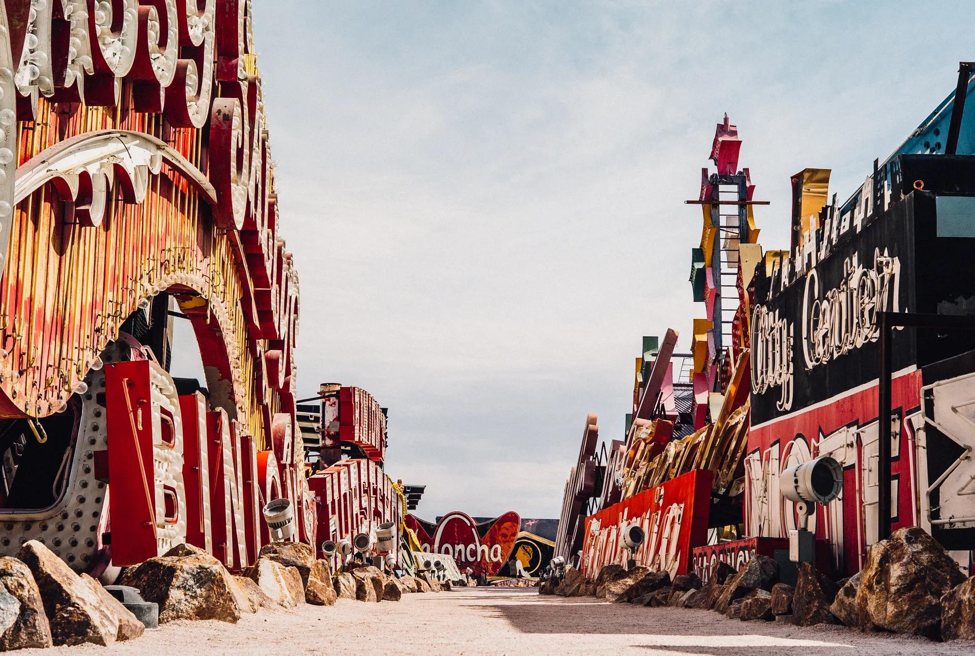 Rows of old casino signs in the Neon Boneyard