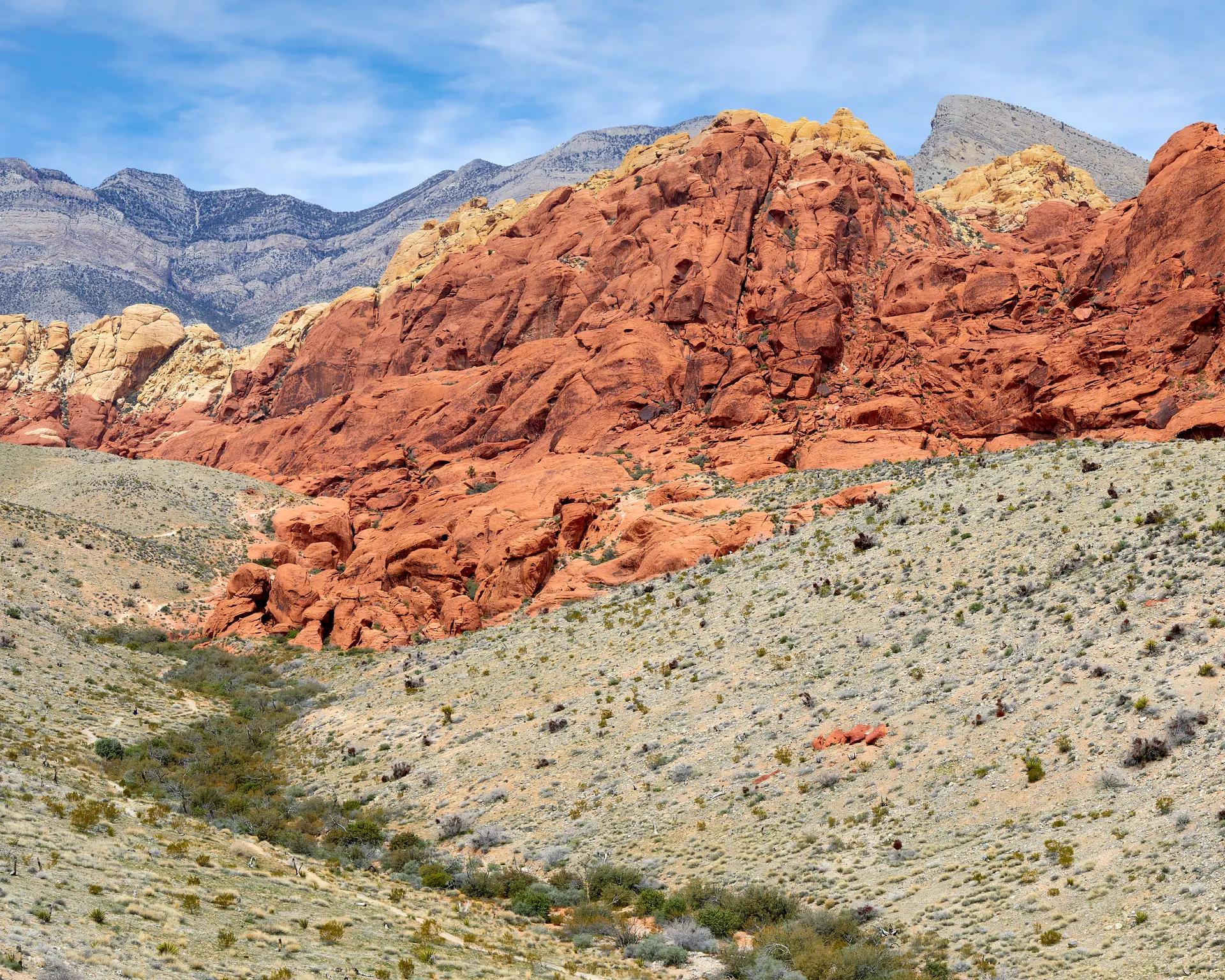Red and cream sandstone of the Calico Hills seen from the Scenic Loop Drive