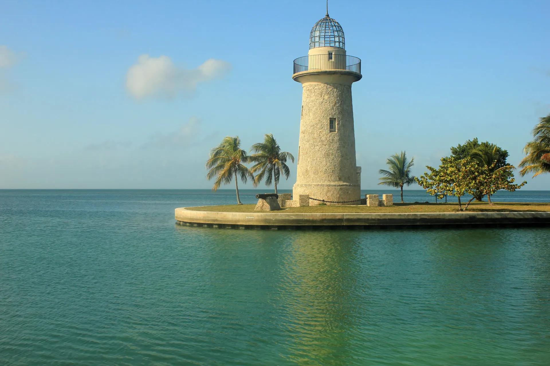 Boca Chita Key lighthouse on its stone point in Biscayne National Park