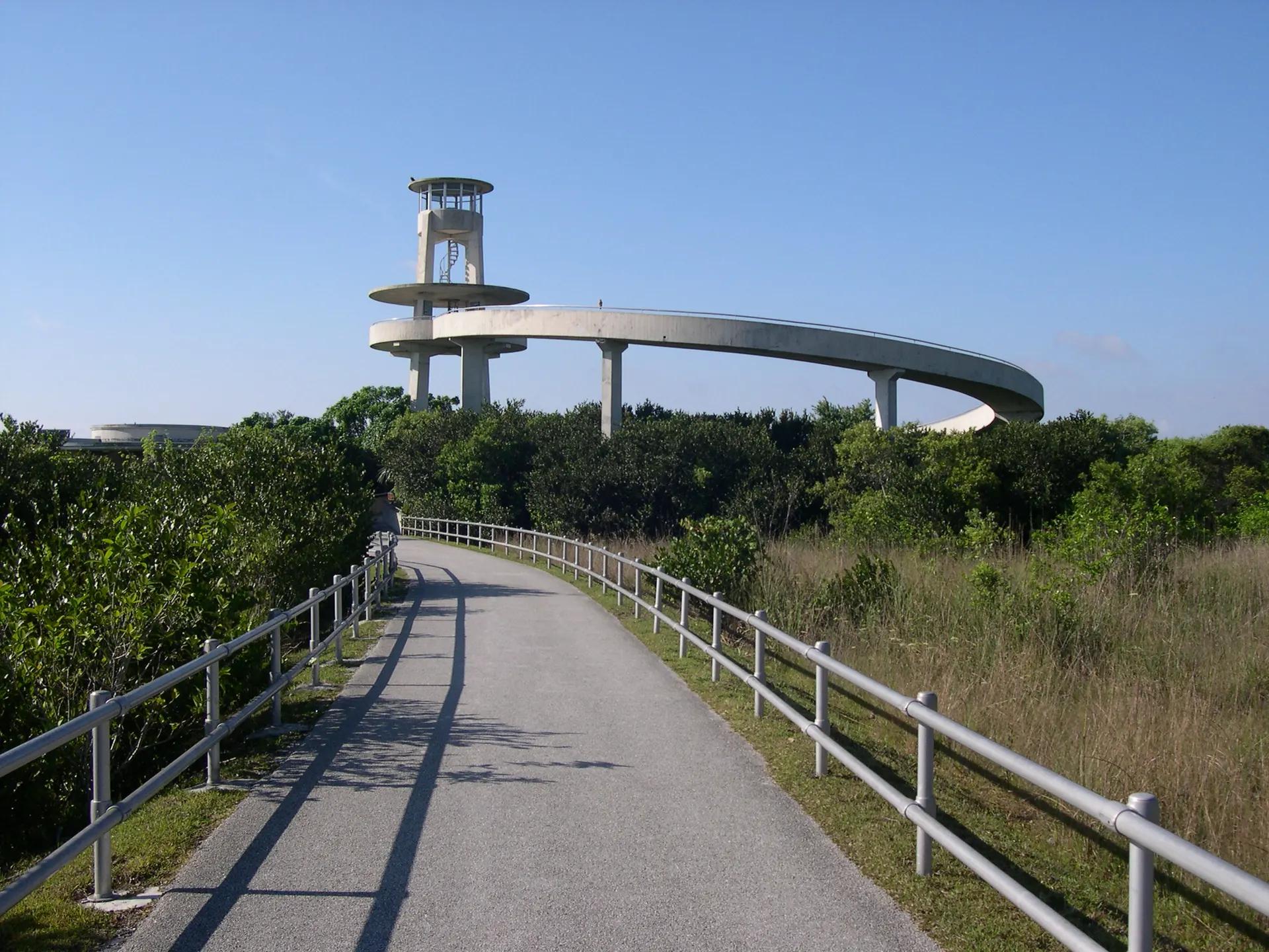 Shark Valley observation tower and its spiral ramp above the Everglades