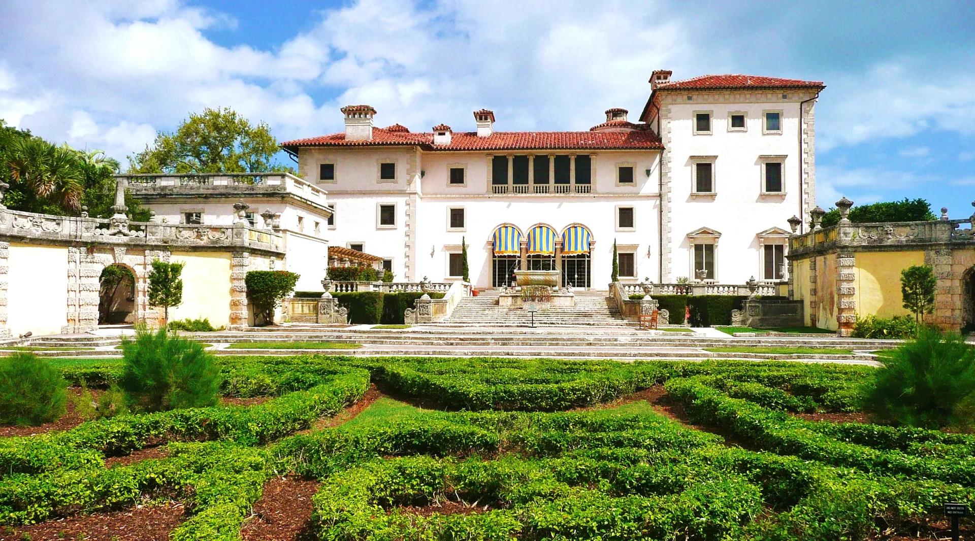 Vizcaya main house seen across its formal gardens
