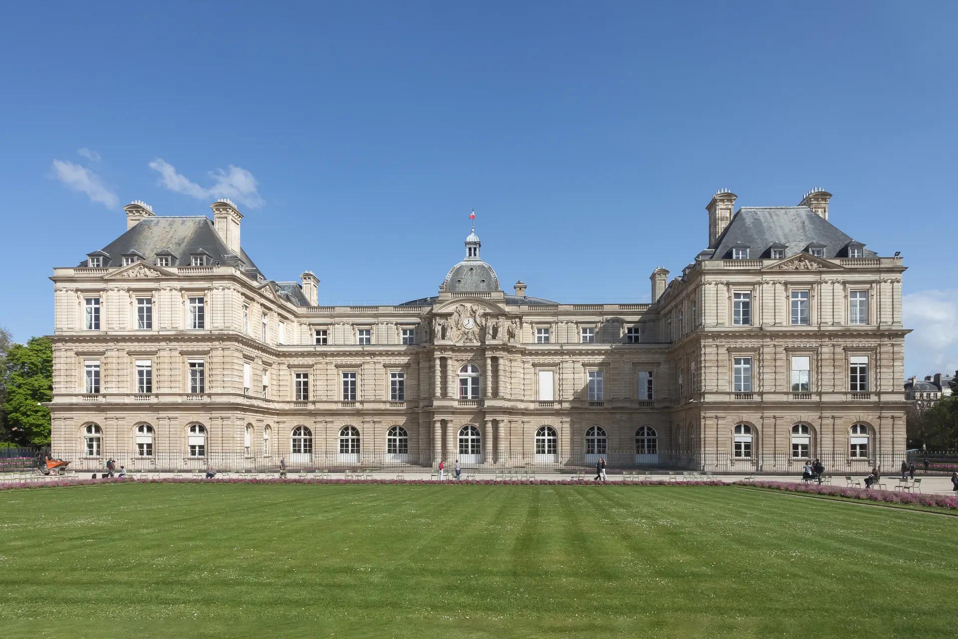 The Luxembourg Palace seen across the lawn of the Luxembourg Garden