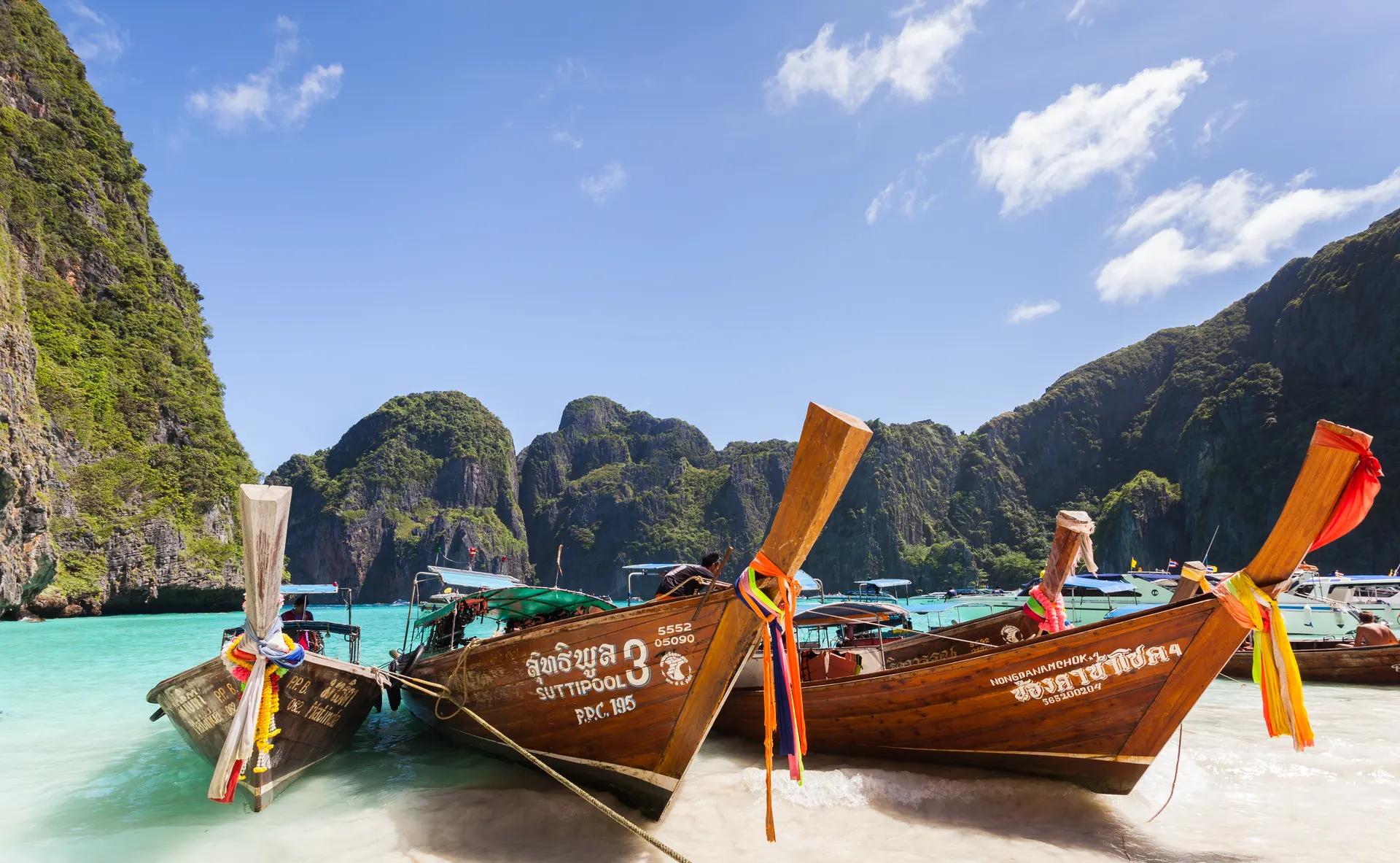 Long-tail boats on Maya Beach, Ko Phi Phi Leh