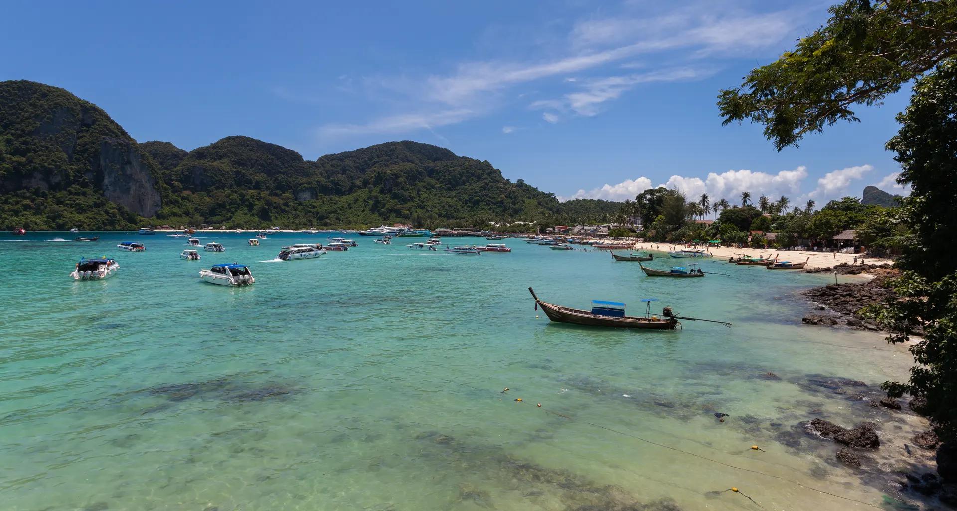 Boats moored off Ko Phi Phi Don