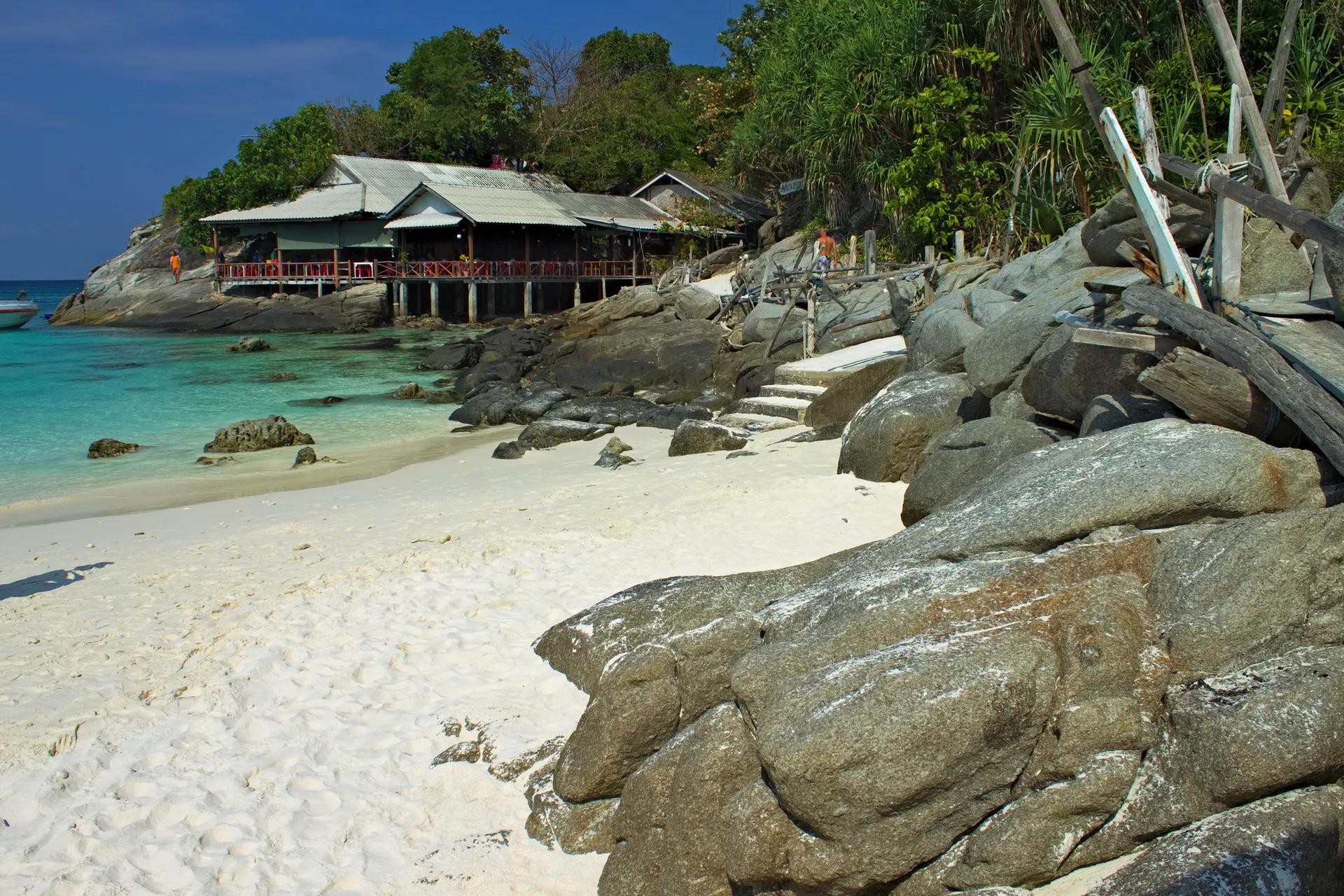 White sand and boulders on Raya Island off Phuket