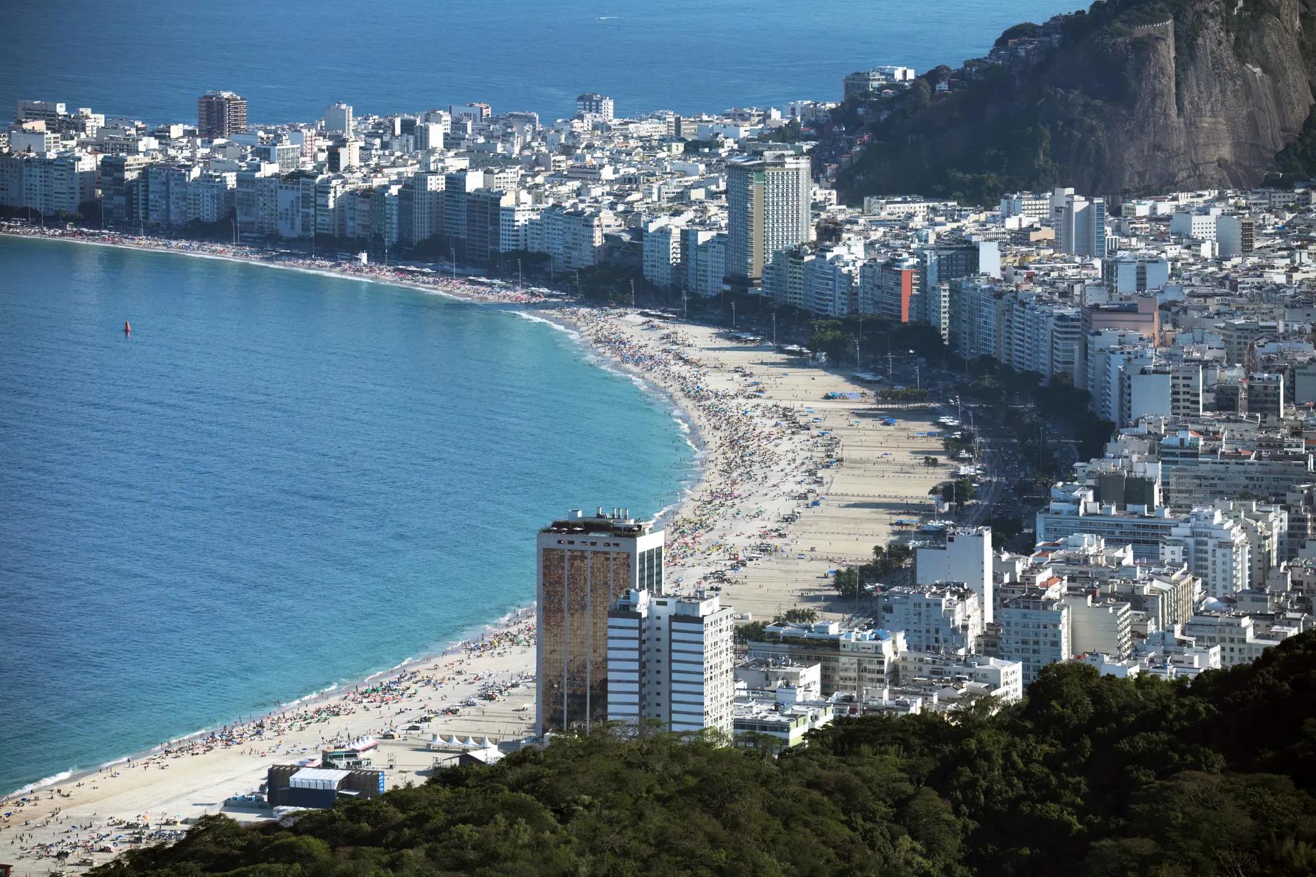 Copacabana beach and its apartment blocks seen from above