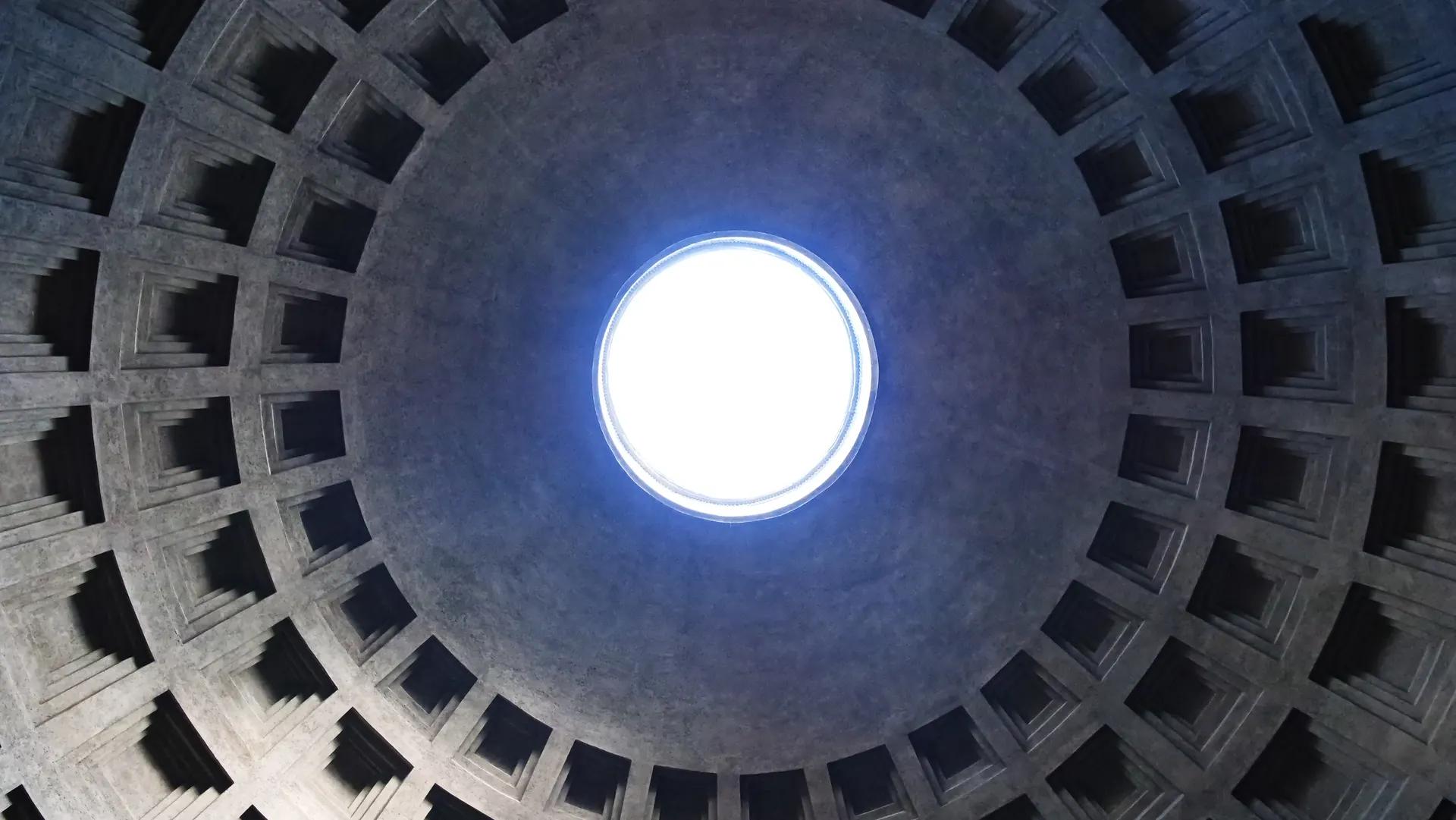 The coffered dome of the Pantheon with the open oculus