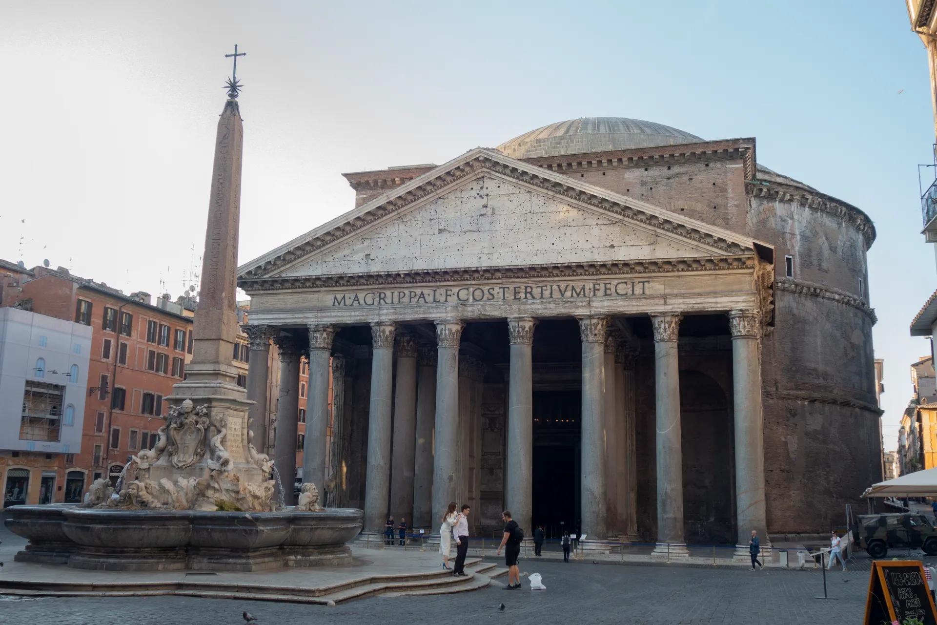 The Pantheon portico facing Piazza della Rotonda and its fountain