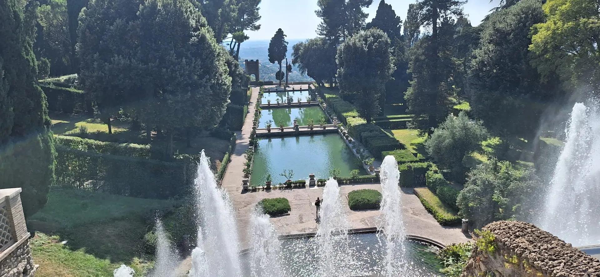 Fountains and long pools in the gardens of Villa d'Este in Tivoli