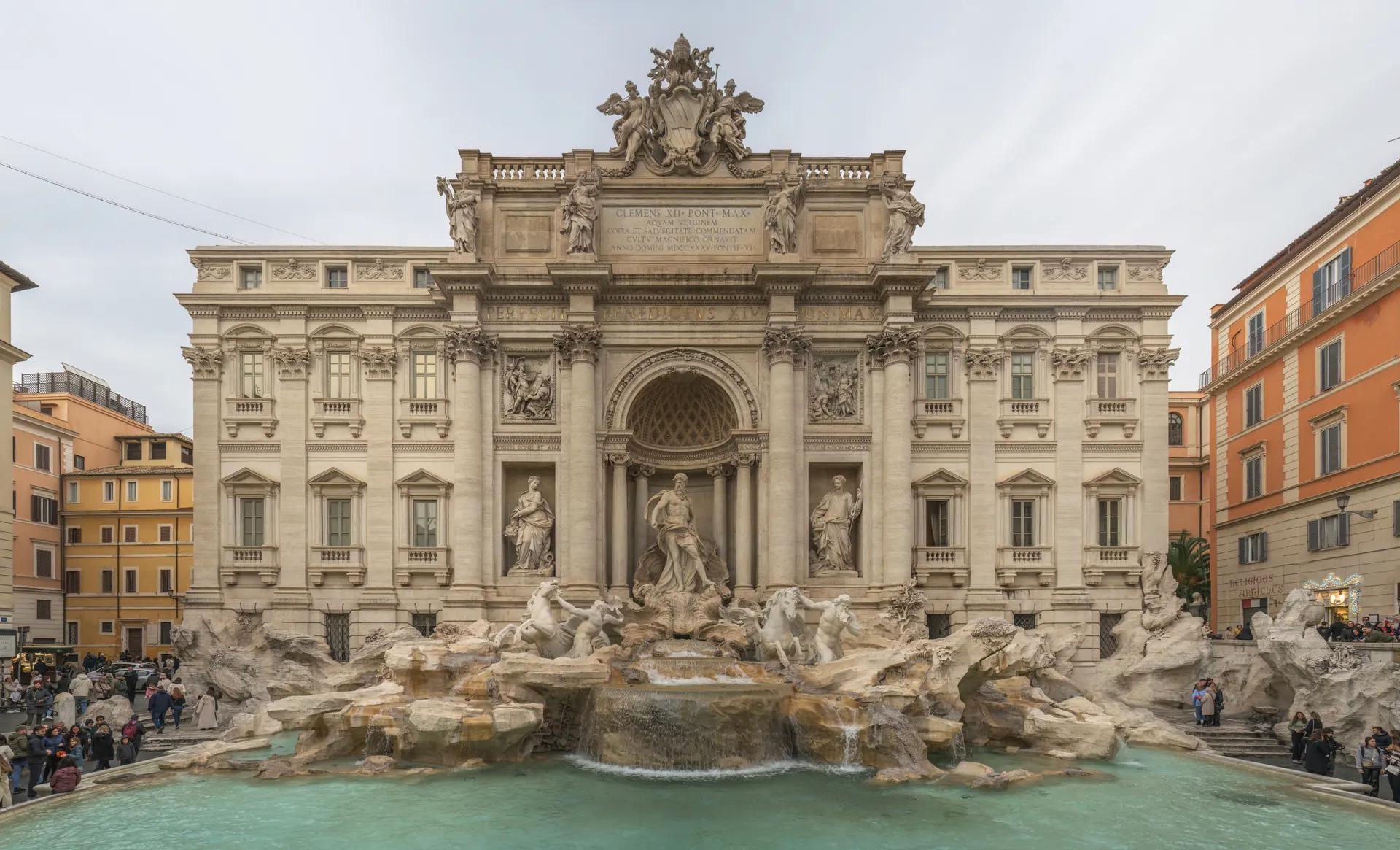 The Trevi Fountain with its sculpted facade and pool