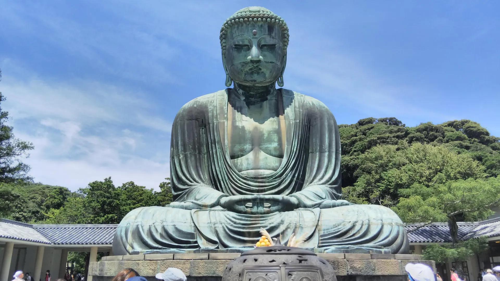 Bronze Great Buddha of Kotoku-in in Kamakura under a blue sky