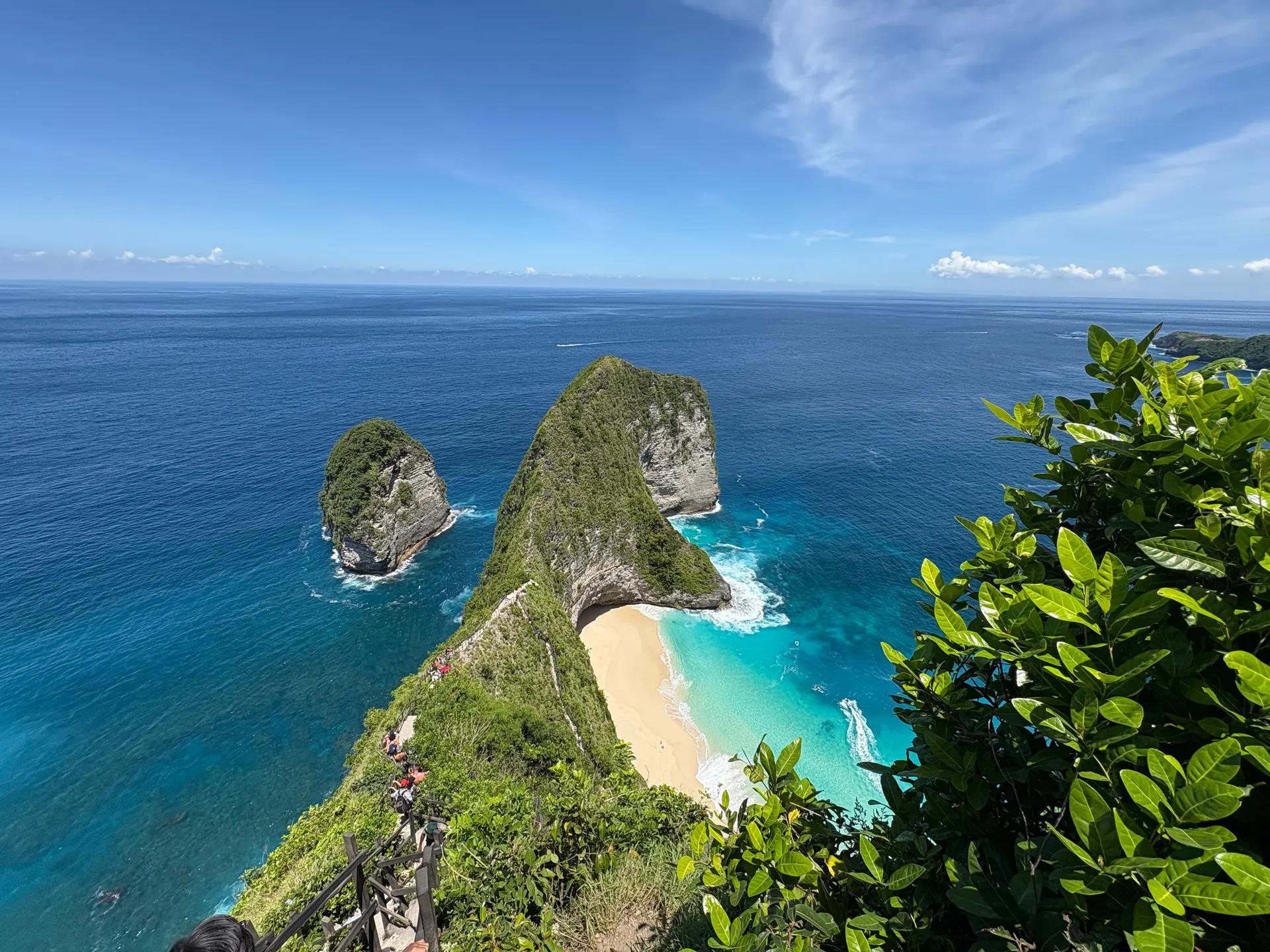 Kelingking headland and beach on Nusa Penida from the cliff top