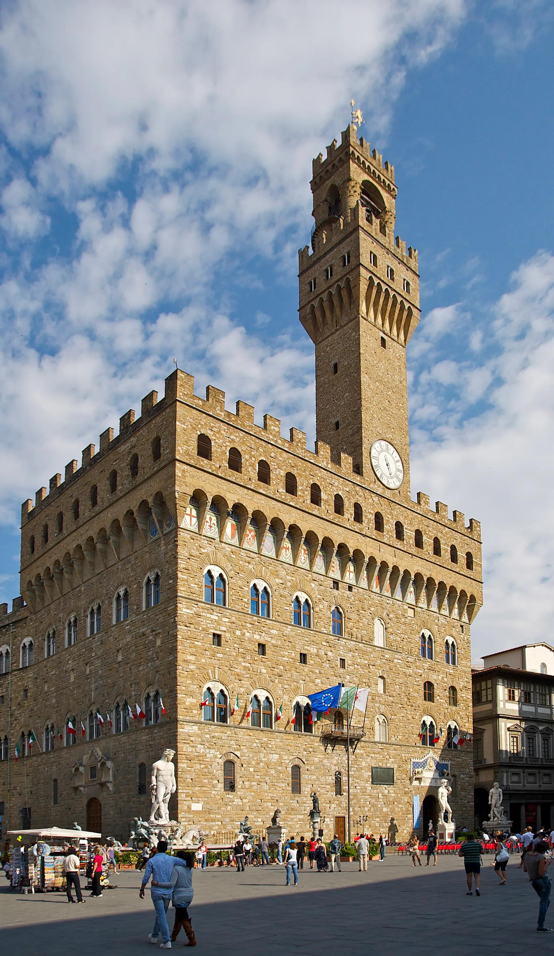 Palazzo Vecchio and its tower seen from Piazza della Signoria