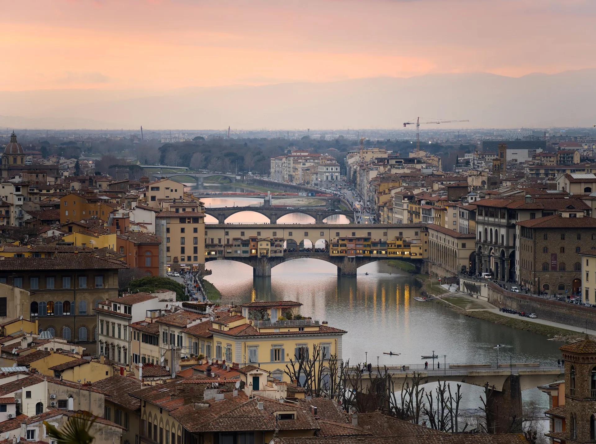 Ponte Vecchio and the Arno at sunset seen from Piazzale Michelangelo