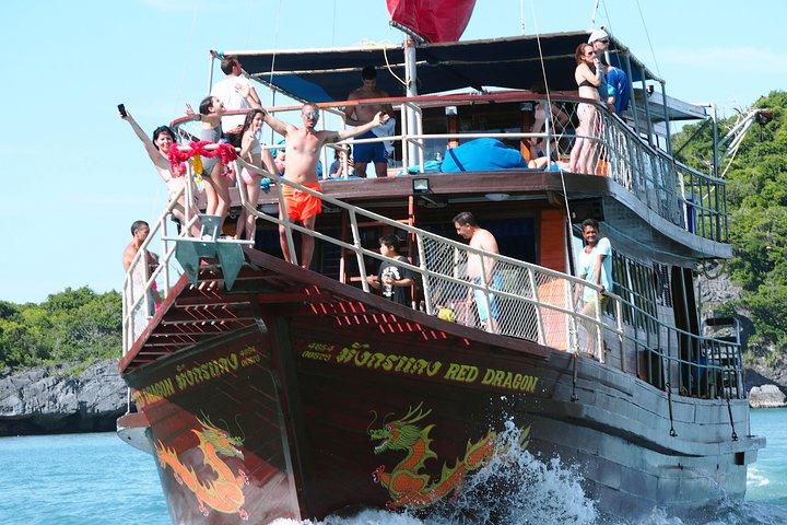 タン島をシュノーケリングしてピッグアイランドを訪れるためのプライベート半日レッドドラゴンヨット