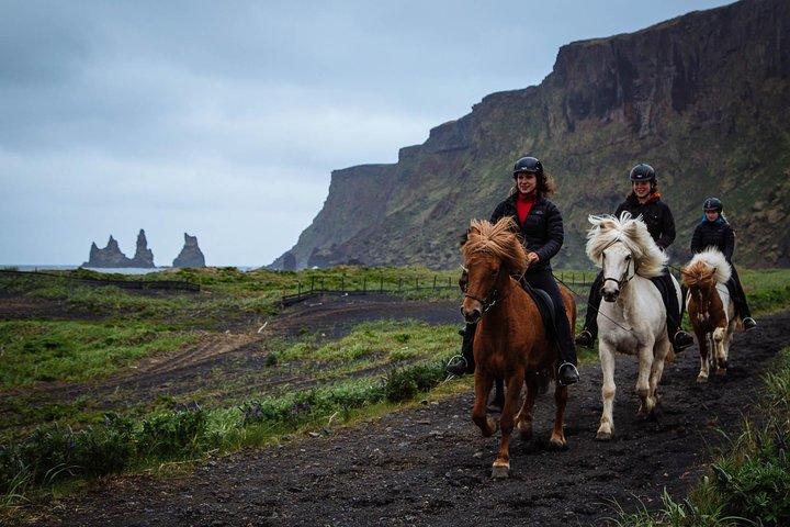 Excursion à cheval sur la plage de sable noir au départ de Vik
