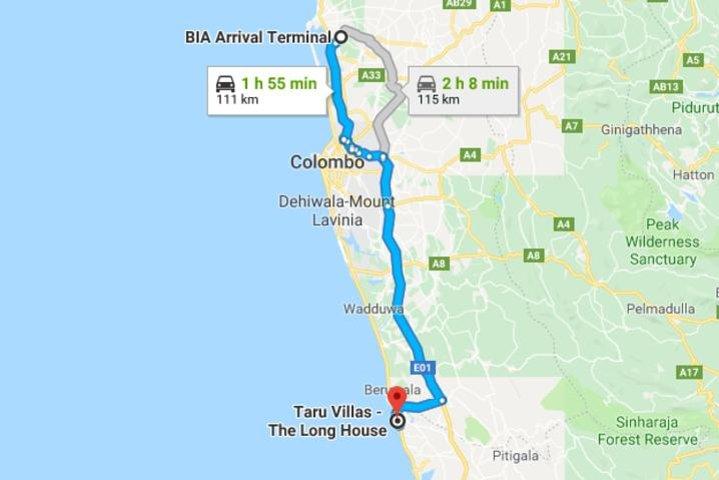 Privat taxa fra Sri Lanka Lufthavn (BIA) til Taru Villas-The Long House Bentota