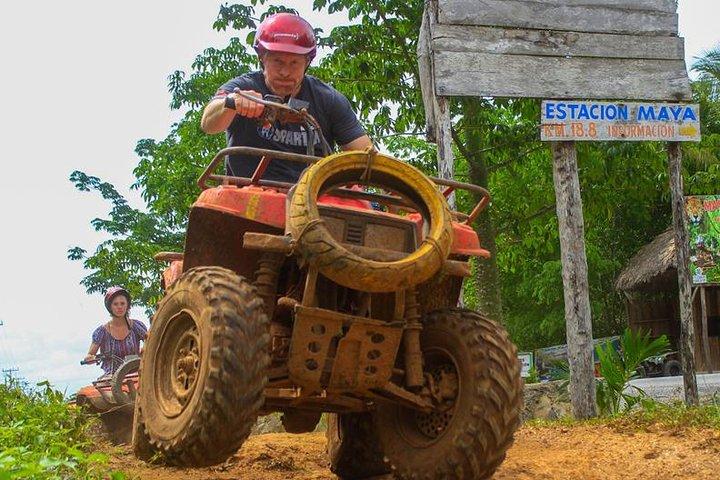 VTT et hors-bord à Cancun, cénote, tyroliennes, déjeuner et transport inclus