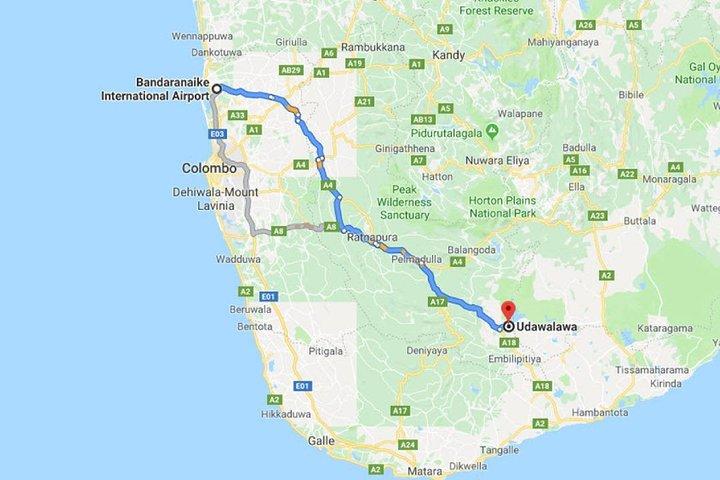 コロンボ（CMB）空港からウダワラウェ市内へのプライベートトランスファー