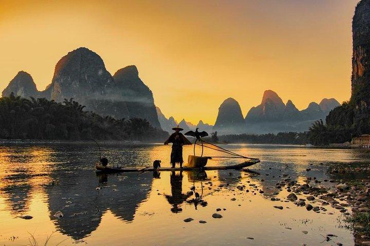 Croisière d'une journée sur la rivière Li-Guilin avec un bateau 3 étoiles et visite des pêcheurs au coucher du soleil