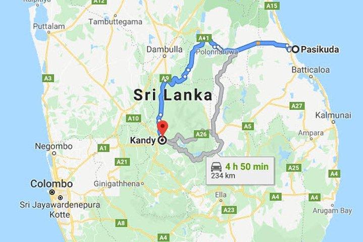 Privétransfer Pasikuda-stad naar Kandy-stad