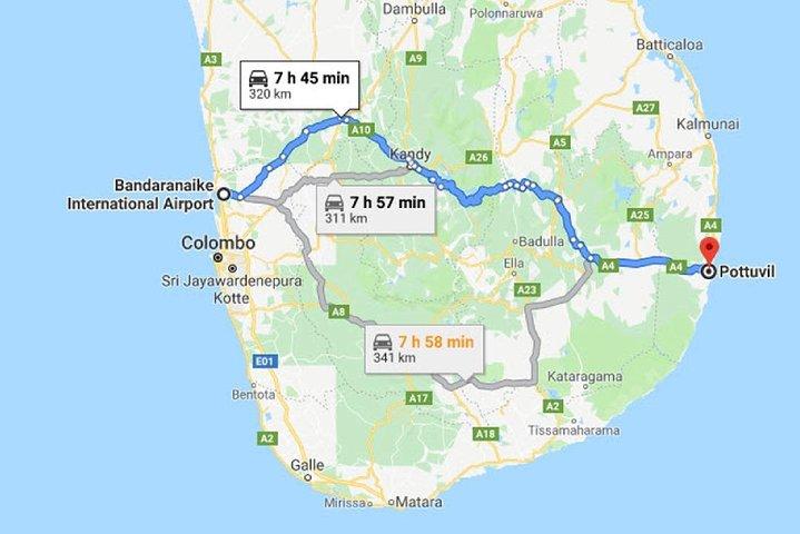Colombo (CMB) lufthavn til Pottuvil City Privat transfer