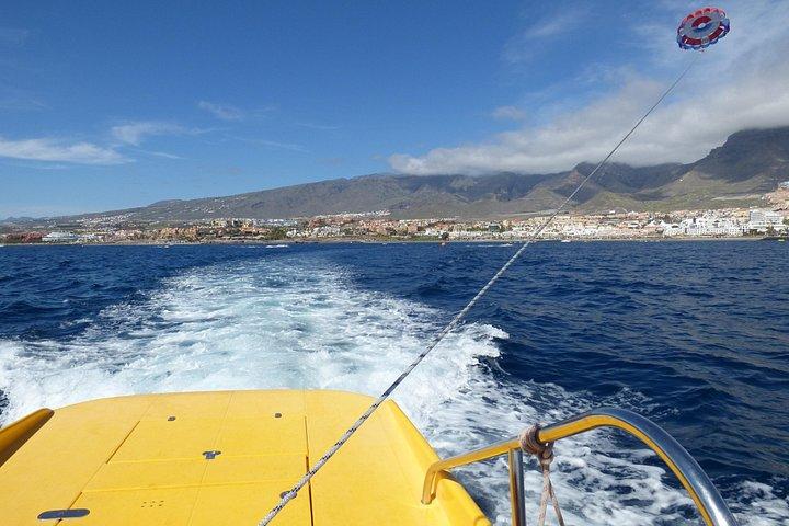 テネリフェ島でのパラセーリング：テネリフェ島南部で海の上を滑空する体験