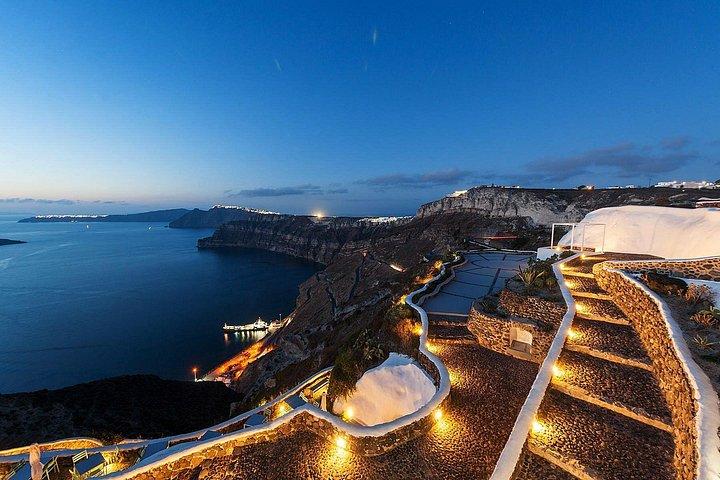 サントリーニ島ワインロードツアー、ワインテイスティング、朝と夕日
