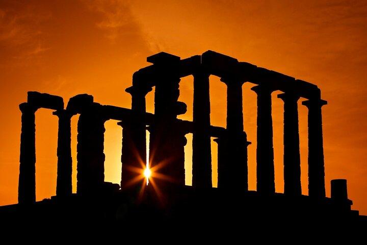 Poseidon-templet solnedgang @ Cape Sounio (og middagstid)