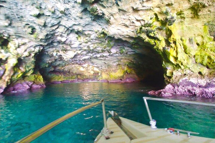 Havhulerne i Polignano a Mare med båd