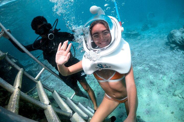 Experiência de mergulho com capacete subaquático SeaTrek no centro de Cozumel