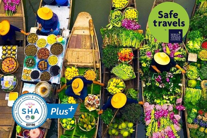 Excursão pelos mercados flutuantes locais de Khlong Lat Mayom e Taling Chan (vários idiomas)