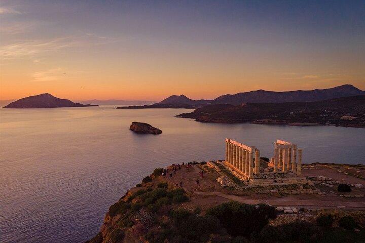 Coucher de soleil sur Sounion, choses à faire à Athènes, lac Vouliagmeni et Riviera