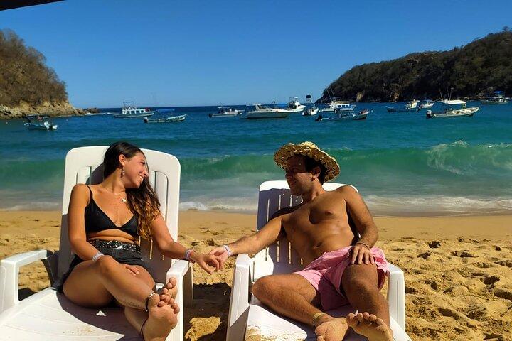 Bahías de Huatulco を巡る 1 日ガイド付きツアー + ピックアップ + 軽食 + 礼儀 !!