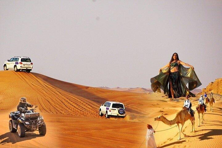 Dubai Desert Safari Dune Bashing, 60min ATV Quad, paseo en camello, barbacoa