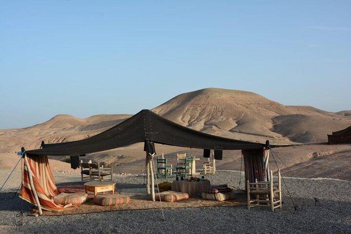 Evening sunset, desert dancing and test morocco food in Agafay desert
