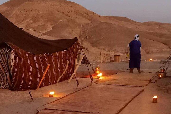 Evening sunset, desert dancing and test morocco food in Agafay desert