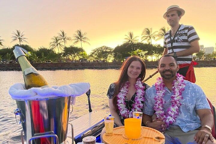 Sunset Gondola Cruise waikiki, free flower lei, drinks, pastries