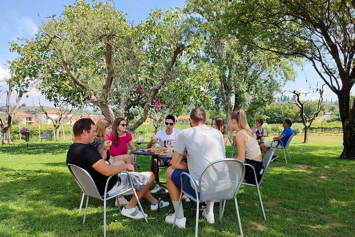 Weinprobe mit lokalen Speisen in der Landschaft von Lazise