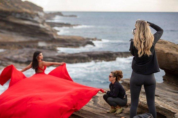 オアフ島でのフライング ドレスの写真撮影
