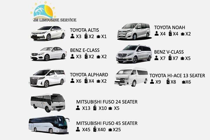 シンガポール空港専用送迎サービス: 4 人乗りの車から 45 人乗りのバス