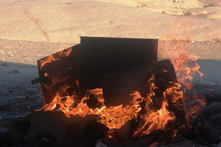 Cooking outside in little Petra between the Mountains.
